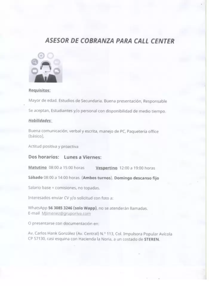 ASESOR DE COBRANZA PARA CALL CENTER