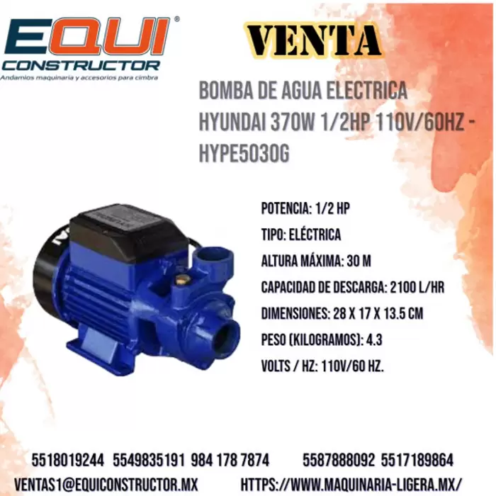 Bomba de agua electrica hyundai 370w 1/hp